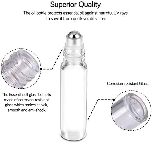 Essential Oil Roller Bottles 10ml ( Clear Glass Bottle with Bamboo Lid, 12 Pack, 2 Extra Stainless Steel Balls, 24 Labels, 1 Opener, 1 Funnel, 2 Droppers ) Roller Balls for Oils, Roller on Bottles - Image 5