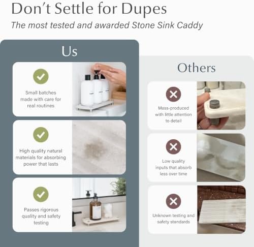 Home Stone Kitchen Sink Caddy - Diatomaceous Earth Sink Tray with Stainless Steel Feet, Water-Absorbing Countertop Organizer for Kitchen or Bathroom - Sandstone