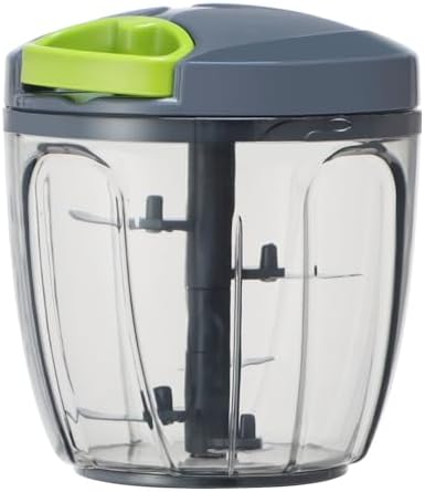 Manual Food Processor Vegetable Chopper, Portable Hand Pull String Garlic Mincer Onion Cutter for Veggies, Ginger, Fruits, Nuts, Herbs, etc., 900ml, Grey