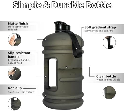 1 Gallon Water Bottle - 128 oz With Flip Lid, Measurements Marked, Leak Proof BPA Free Jug for Gym, Sports - Matte Black