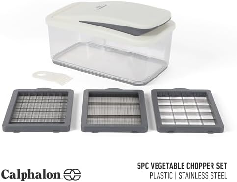 Aero Vegetable Chopper, 5-in-1 Food Chopper with Container, Manual Vegetable Dicer with Interchangeable Stainless Steel Blades for Slicing, Chopping & Meal Prep