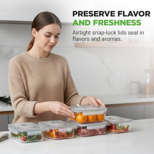 10 Piece Glass Food Storage Containers with Lids – 30 oz Meal Prep Containers Reusable – Airtight Glass Lunch Containers for Food Storage – Freezer to Oven Safe - Gray