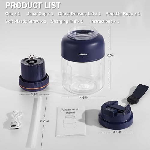 Portable Juice Cup Blender for Smoothies Shakes Fruit Crush Baby Food Maker 43oz 1300ML USB Charging Cordless Powerful Blades Blending Portable Smoothie Blender for Small Ice Kitchen Outdoor - Image 5