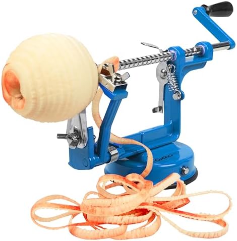 Apple Peeler Corer, Heavy Duty Chrome Cast Iron Suction Base Blue