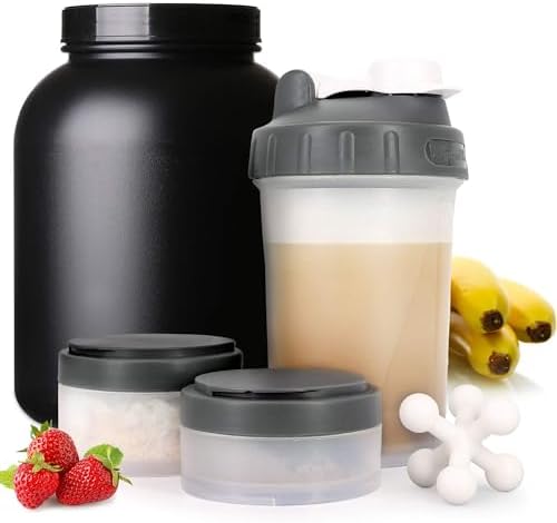 Hydro2Go 16oz Protein Shaker Bottle with Shaker Ball and 2 Storage Jars | BPA-Free Plastic Cup with Clear Measurement Scale | Perfect for Protein Mixes and Pills | Portable Pre-Workout Drink Cup（Grey） - Image 7