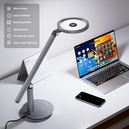 H6 Desk Lamp for Home Office, Dimmable Reading Table Light, Gray