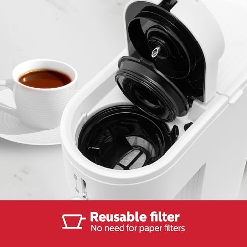 Holstein Housewares 2-in-1 Single Serve Coffee Maker, Dual Brew, Compatible with K-Cup Pods & Ground Coffee, Reusable Filter Included, Compact Drip Coffee Machine, 14oz Tank, Fits Most Cups - White - Image 4