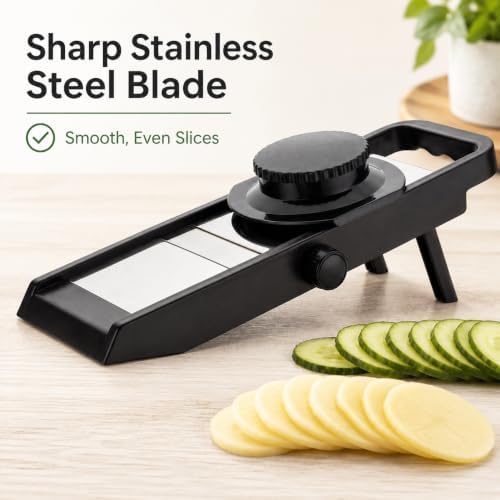 Adjustable Vegetable Slicer for Kitchen | Manual Mandoline Slicer with Stainless Steel Blade | Potato Onion Carrot Cucumber Slicer - Image 2