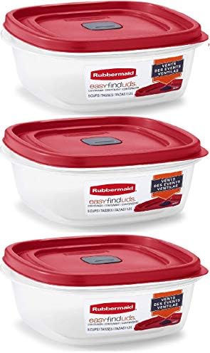 Easy Find Lid Square 5-Cup Food Storage Container (Pack of 3), Red (Vented)