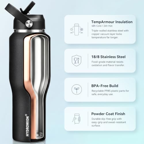 32 oz Insulated Water Bottle Stainless Steel Triple-Wall with Straw Lid Set
