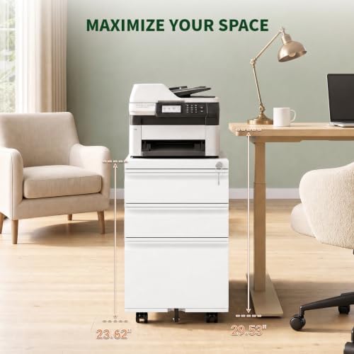 3 Drawer Metal File Cabinet with Lock & Rolling Casters