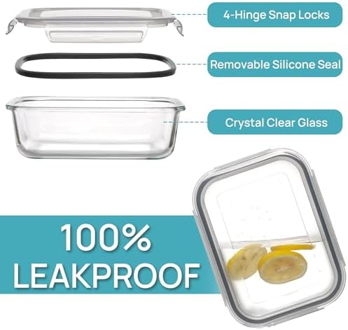 5Pack 22oz Glass Storage Containers with Lids, Grey