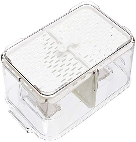 11'' Large Food Storage Containers, Fridge Produce Saver 2 Tier Stackable Refrigerator Organizer with Lids and Removable Drain Tray Drawers Bins Baskets for Kitchen