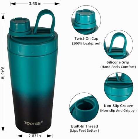 TOOFEEL Stainless Steel Protein Shaker Bottle - 20 oz Double Walled Insulated Cup, Keeps Cold/Hot for Gym Workout Mixes - Image 4