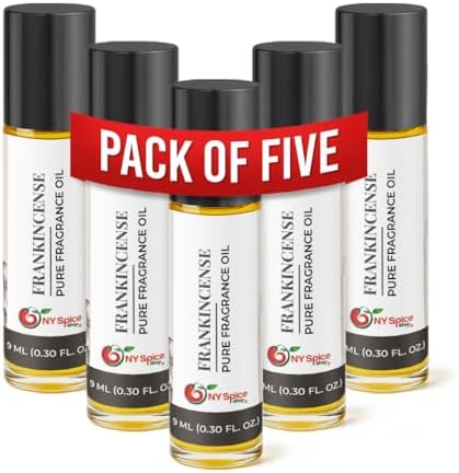 NY Spice Shop Frankincense Musk Fragrance – Pack of 5 Frankincense Musk Oil & Soft Floral Scent – Resinous Aroma Blend with Enduring Aroma Tone – Arabic Musky Perfume Oil for Personal Scent Collection by NYSpiceShop