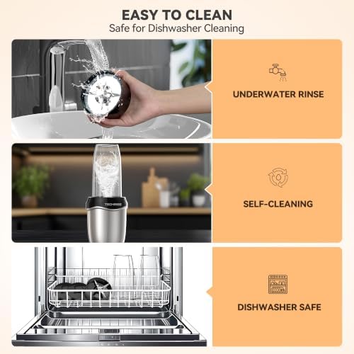 TechRise 600W Personal Blender, Smoothie Blender with 2 x 17oz Portable Cups with Sip Lids, Stainless Steel Blade, for Smoothies Shakes Ice Crushing, Baby Food, Dishwasher Safe Portable Small Blenders - Image 5