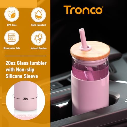 20 oz Glass Tumbler with Lids and Straws, Reusable Iced Coffee Cups