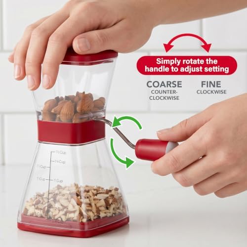PrepWorks Manual Nut Chopper, Chop Nuts With Coarse and Fine Functions, Red