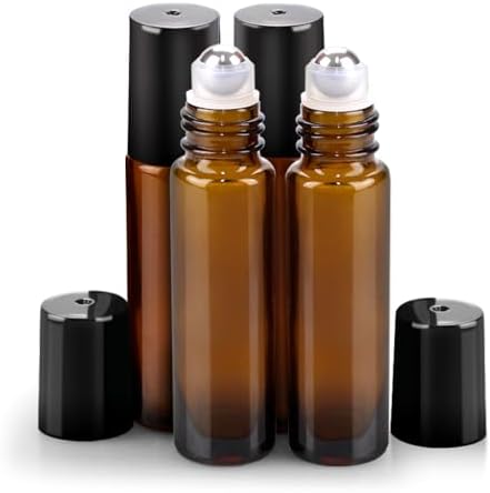 Roller Bottles for Essential Oils - 4 Pack 10ml Amber Glass Roll on Bottles by sungwoo
