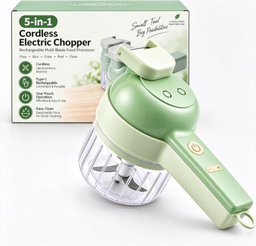 Wireless Vegetable Cutter，Fine Dice Veggie Chopper，5-In-1 Wireless Vegetable Chopper With Slicing Grating Peeling, Rechargeable Food Processor For Garlic Onion Meat by Unknown