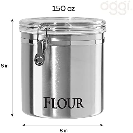 Oggi Jumbo 8" Stainless Steel Flour Clamp Canister - Flour & Food Storage