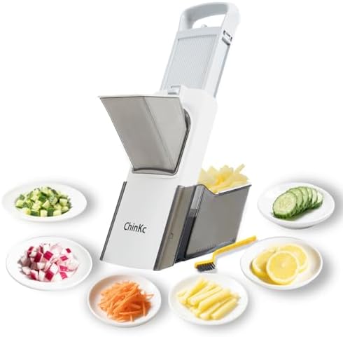 Upgrade Safe Mandoline Slicer for Kitchen,Adjustable Vegetable Food Chopper Onion Potato Fries Cutter, Veggie Salad Julienne + Dicer, with Draining basket, Kitchen Chopping Artifact, Gift by ChinKc