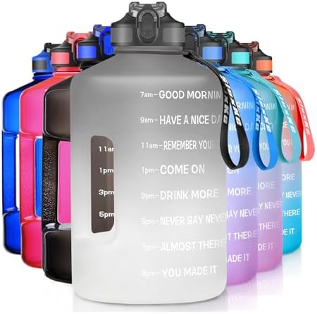 1 Gallon Water Bottle with Time Marker and Straw, BPA Free 128oz Leak Proof Motivational Large Water Bottle Jug with Handle, Pop Up Open Sports Big Bottle Jug with Comfortable Silicone Nozzle