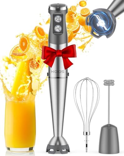 KOIOS Immersion Blender, 1000W Anti-scratch 3-in-1 Hand Blender, Upgraded 12 Speed Stainless Steel Blade Stick Blenders with Turbo Mode, Whisk and Milk Frother, Non-BPA by KOIOS