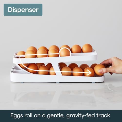 RollDown® Egg Dispenser, Rolling Eggs Dispenser and Organizer for Refrigerator Storage, Double Track
