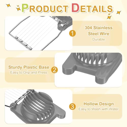 uxcell Egg Slicer for Hard Boiled Eggs, Stainless Steel Wire, Gray - Image 3