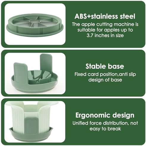 Apples Slicer and Corer, 8 Slices Heavy Duty Pear, Mango & Tomato Cutter with Stand & Comfort Handle, Up to 3.7 IN Apples(Green,3 cut pieces)