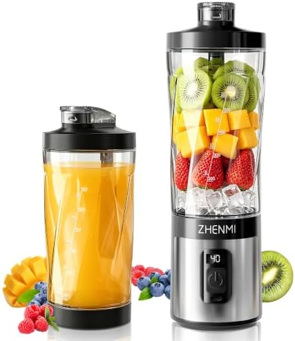 Portable Blender,20oz Personal Blender for Smoothies with 2 Lids by ZHENMI