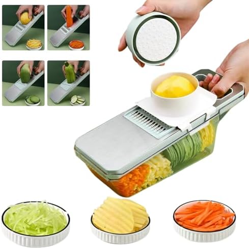 ANAM Mandoline Slicer & Vegetable Cutter – 6-in-1 Manual Food Chopper with Container – Stainless Steel Blades for Onions, Fruits & Vegetables – BPA-Free, Dishwasher Safe, Non-Slip Base, Easy Meal Prep by ANAM