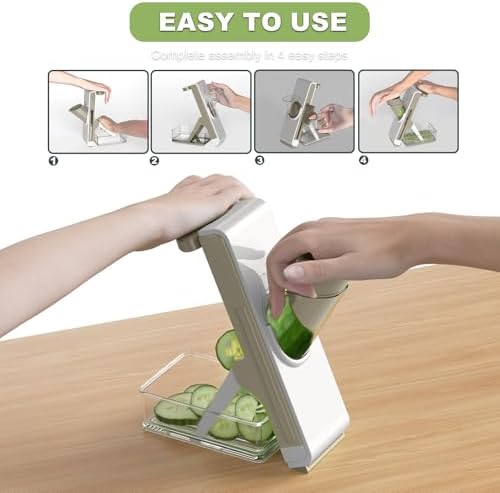 Eletronova Safe Mandoline Slicer for Kitchen, Vegetable Slicer with Container, French Fry Cutter, All in 1 Julienne Slicer for Potato, Thickness Adjustable, Detachable Blade, Dishwasher Safe（Grey-2） - Image 4