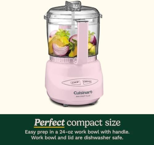 Mini-Prep Plus Food Processor, 3-cup Mini Food Processor to Chop Herbs, Vegetables, and Hard Cheese, 3-cup Work Bowl, Reversible Stainless Steel Blade, DLC-2APK, Pink