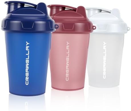 3 Pack Shaker Bottles for Protein Mixes, 17 oz Small Protein Shaker Bottle with Handle, Gym Shaker Cups with Blending Ball for Pre Workout, BPA-Free & Dishwasher Safe (White, Pink, Blue) by CREAWELLAY
