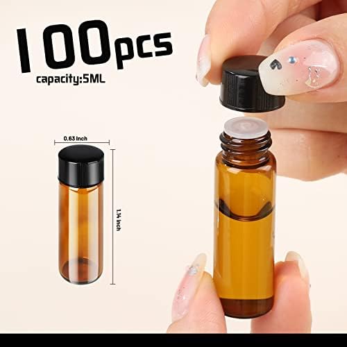 Teenitor 100pcs Essential Oil Bottles, 5ml Essential Oil Bottles Empty Glass Anointing Bottles, Small 5ml Oil Vial, Sample Bottles - Image 2