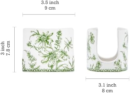 Green Garden Toile De Jouy Ceramic Kitchen Sponge Holder for Countertop Sink, Sponge Caddy, Decorative Dish Sponge and Scrubber Rack