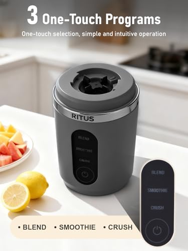 RITUS VORTEX Pro Portable Blender,Personal Blender w/Removable Vessel-for-Smoothies Blend Ice Crush 3 Programs,Cordless 20oz BPA Free Vessel Magnetic-Ring Dishwasher Safe, Leakproof，Grey - Image 6