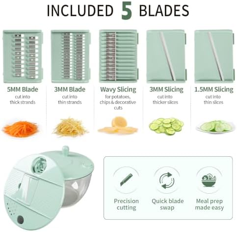 Salad Spinner Large 5.2Qt with 5 Blades Slicer, Vegetables Fruits Wash Bowl