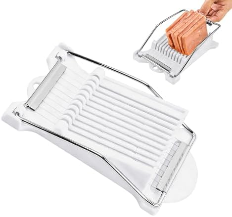 Heavy Duty Luncheon Meat Slicer, Egg Cutter with 10 Precise Slices, Stainless Steel Kitchen Slicing Tool for Egg,Bananas, Avocados,Luncheon (White, 10 slicer) by Unknown