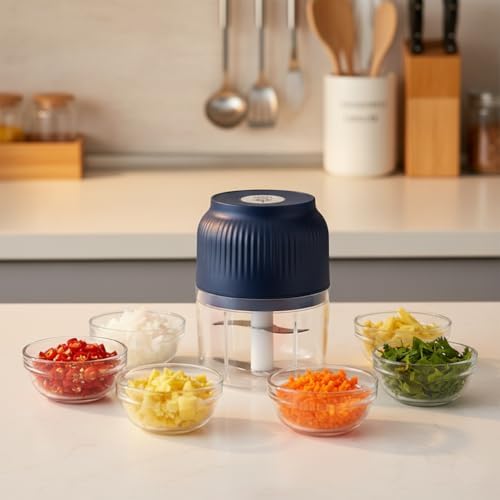 300ml Capacity Electric Garlic Chopper, Mini Portable Veggie Cutter, 4 Sharp Stainless Steel Blades Mini Electric Food Chopper, Compact Size, Easy to Clean, One-Touch Operation (White-2pcs) - Image 6