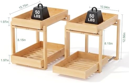 Bamboo Under Sink Organizer, 2 Pack Pull Out Cabinet Organizer