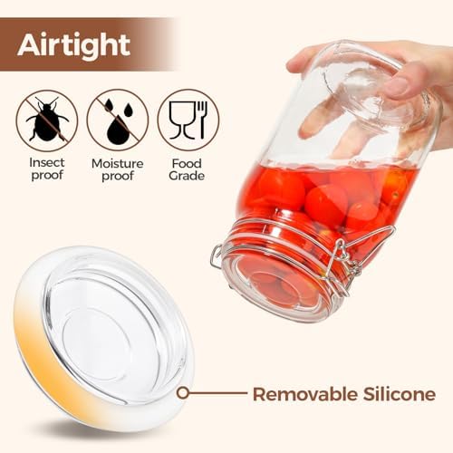 Square Glass Jars with Airtight Lids 51 oz 3 Pack Wide Mouth