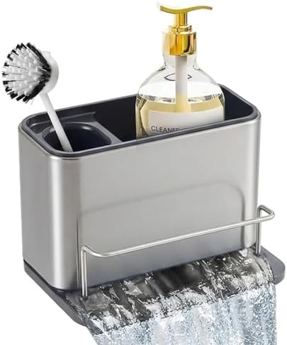 Kitchen Sink Organizer Stainless Steel, Stainless Steel Kitchen Sink Organizer, Compact Multi-Compartment Caddy for Sponges, Brushes & Cleaning Supplies, Rust-Resistant, Easy to Clean