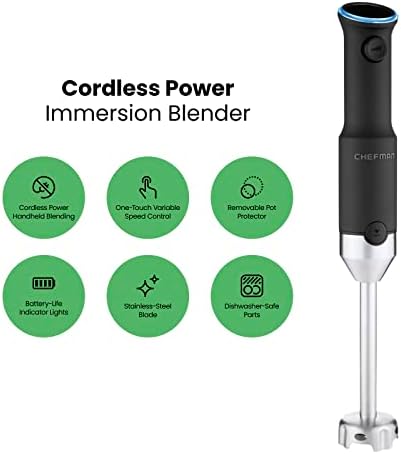 Chefman Cordless Power Portable Immersion Blender, Ice Crushing Power with One-Touch Speed Control, USB Charging, Quickly Mixes Smoothies, Purees Soups, Dips, Sauces, Storage Case, Stainless Steel - Image 2