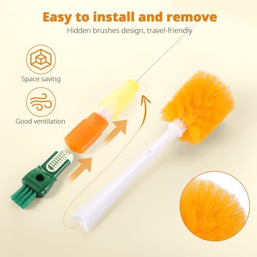 OUTXE 5 Pack Bottle Brush Set, 5-in-1 Multifunctional Water Bottle Cleaning Brush 2 Pack, with Nipple Brush, Detail Brush for Cup Lid Gap, 12" 10" 8" Straw Brush for Stanley Yeti - Image 3