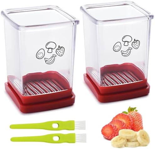 2 Pcs Strawberry Slicer | Fruit Slicer Cup, Strawberry Cutter with Push Plate, Speed Fruit Cutter for Banana Grape Egg, Must Have Kitchen Gadget (Red) by ERHIRY