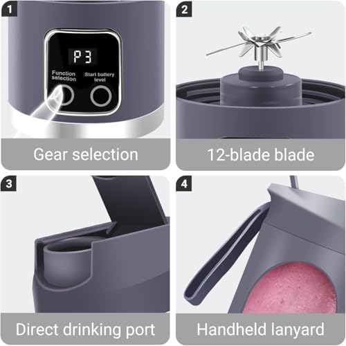 Portable Blender Cordless for Shakes and Smoothies,12 Blades USB Rechargeable Small Blender,16 oz Personal for Ice and Frozen Fruit,Compact and Easy to Clean,Ideal for Home and Travel (Purple) - Image 7