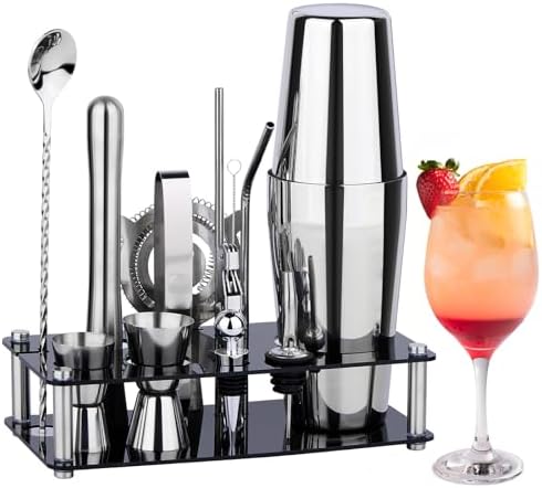 Cocktail Shaker Bartender Kit, 15 Pcs Bar Tool with Acrylic Stand